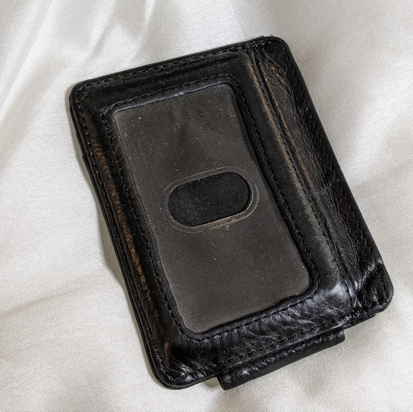 Genuine Leather Wallet with Magnetic Money Clip, Black - Picture 1 of 6